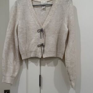 H&M Cream Cardigan with Tie Accents